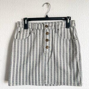 BILLABONG Denim Skirt Women 26 Striped Mini Button-Fly Cotton Pockets